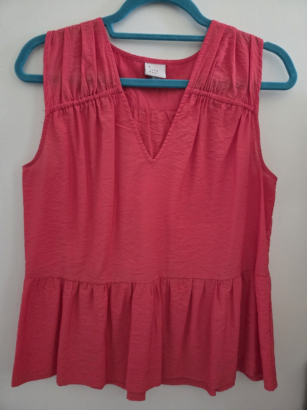 a new day Red Sleeveless V-Neck Peplum Top Blouse Tank